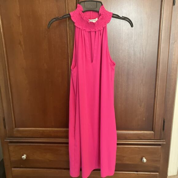 Amanda Uprichard Women’s Dress Hot Pink Small Pockets Shift Party Smocked‎ Neck - Picture 1 of 10